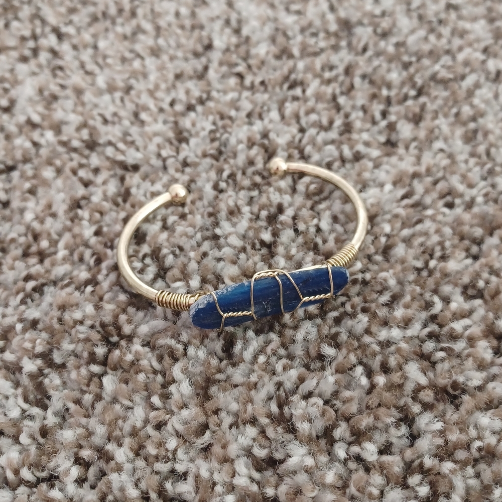 Gemstone wire-wrapped bangle bracelet